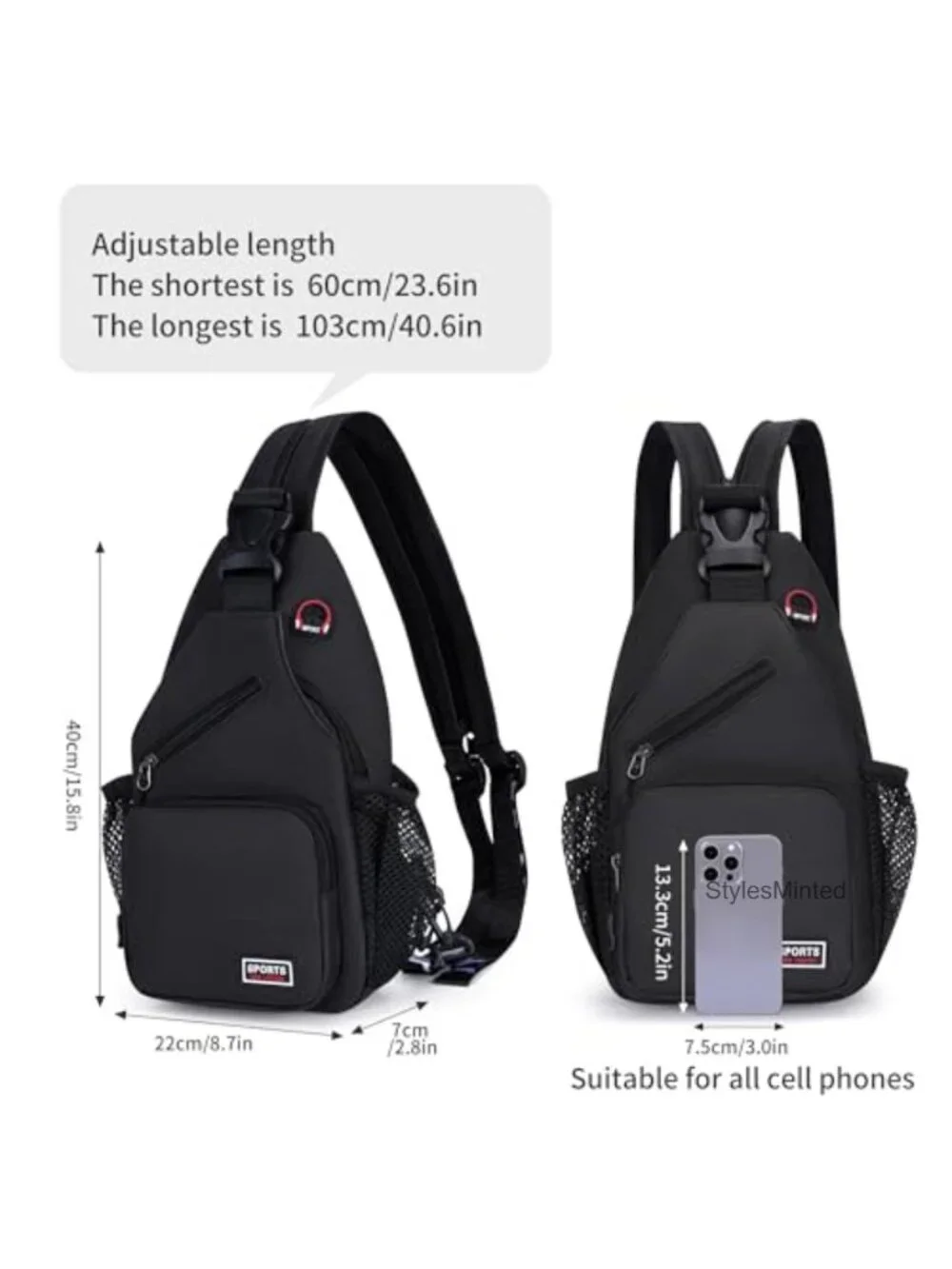 Hiking Daypack Crossbody Chest Bag 3-in-1 Adjustable Strap Water Repellent
